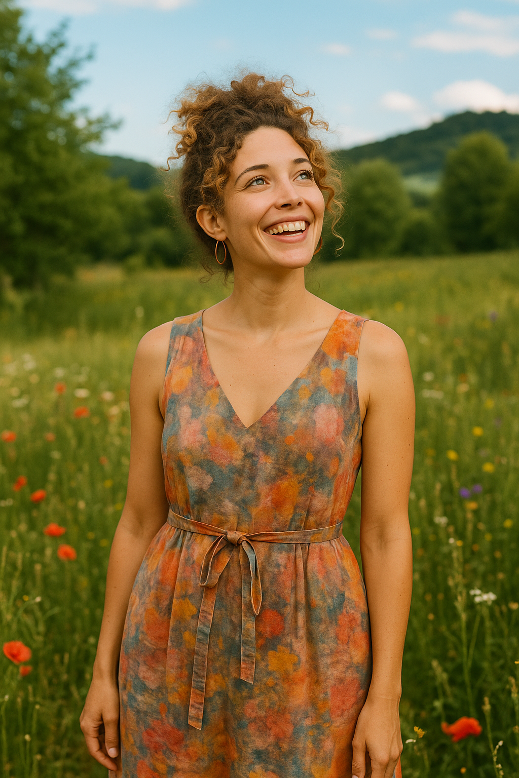 Sonrisa radiante en un prado